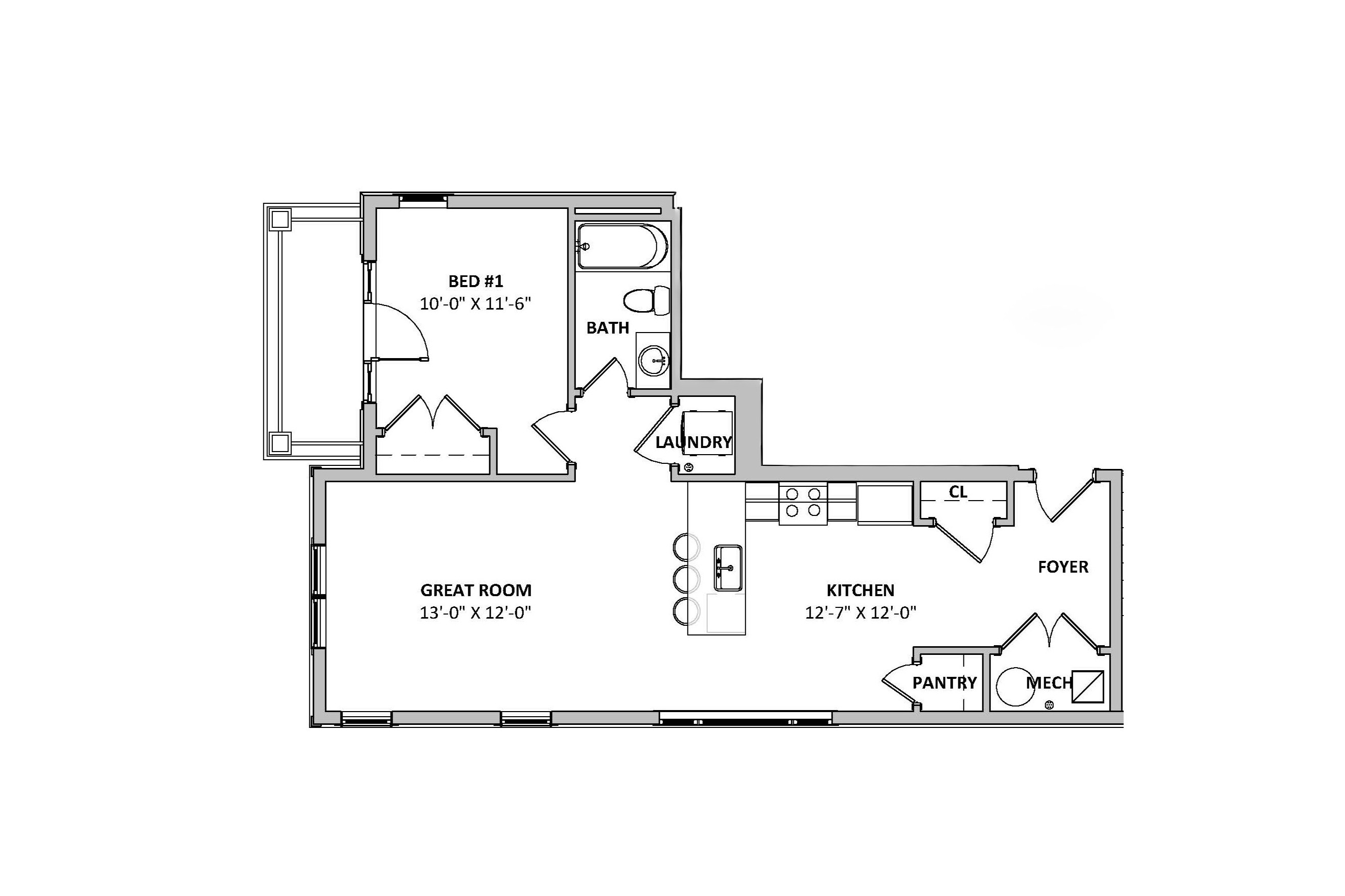 Sample Floor Plan for 1-Bedroom Unit