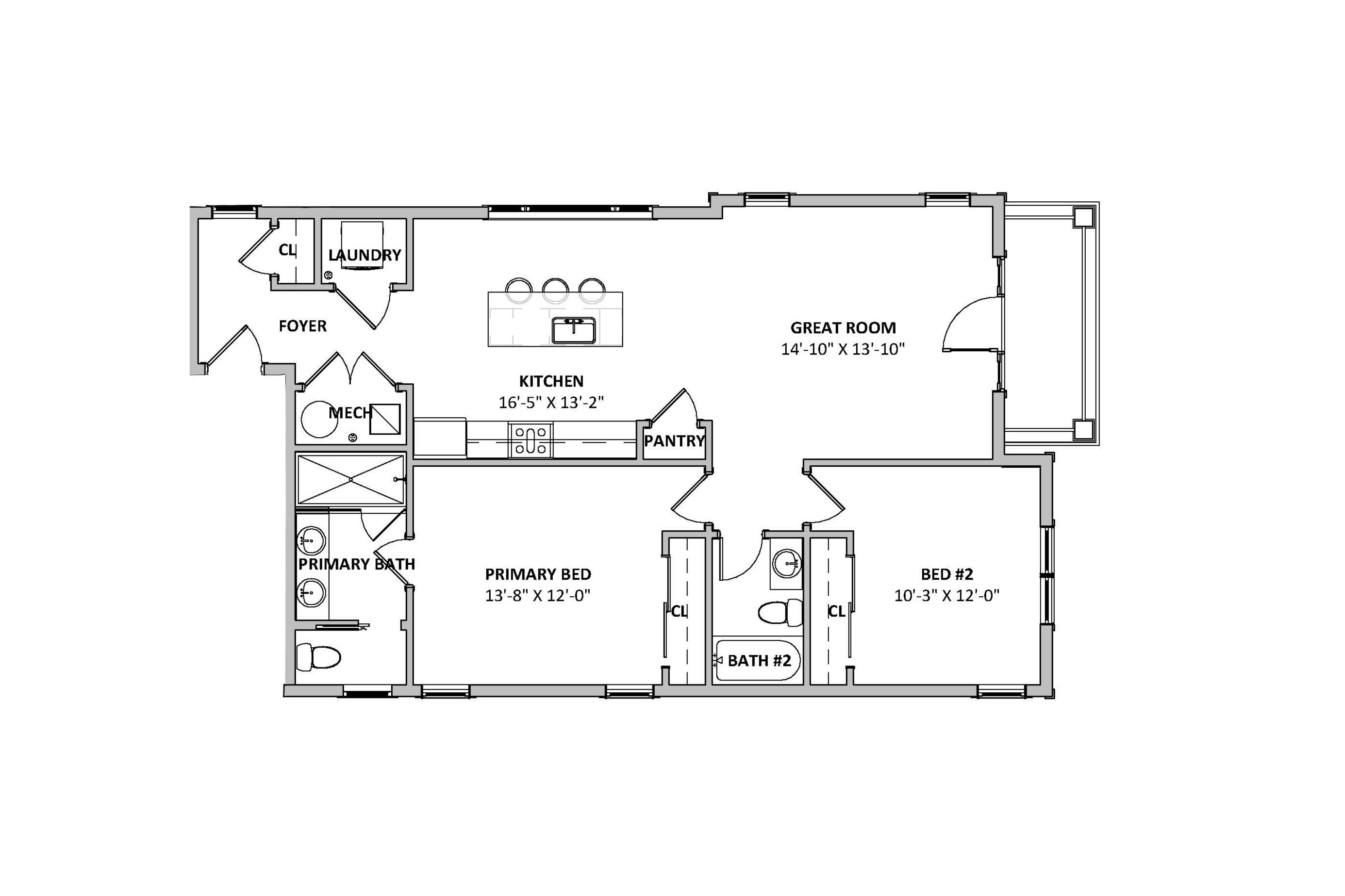 Sample Floor Plan for 2-Bedroom Unit