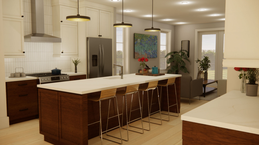 Interior rendering of the kitchen at 629 N Monroe St.